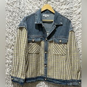 MA CHERIE Stylish Blue Denim TWEED JACKET, MIXED FABRIC WOMEN SIZE L